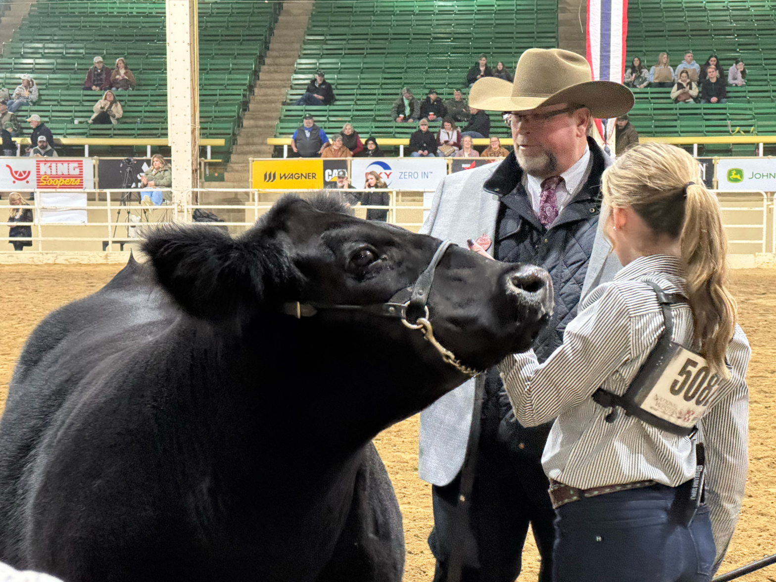 Tenley and her steer Uno with a NWSS judge